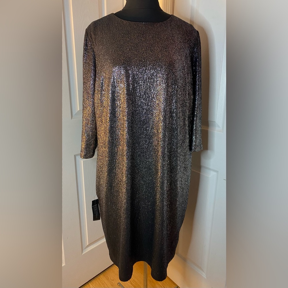 Lane Bryant NWT Black/Silver Foil Shimmer Midi Dress